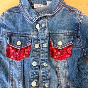 vintage Kids Denim Jacket with Red Accents-mary kate and ashley